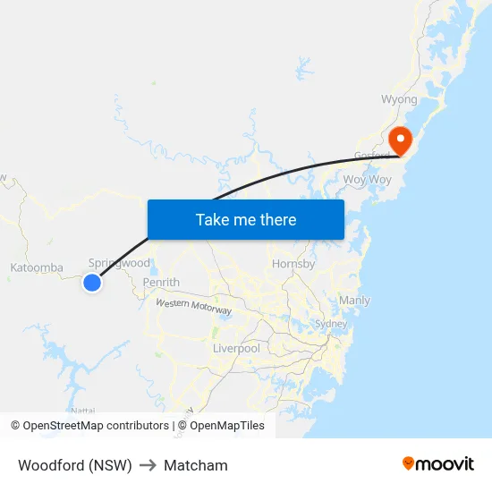 Woodford (NSW) to Matcham map