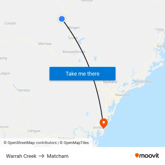 Warrah Creek to Matcham map