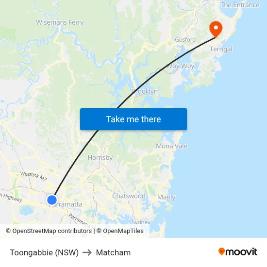 Toongabbie (NSW) to Matcham map