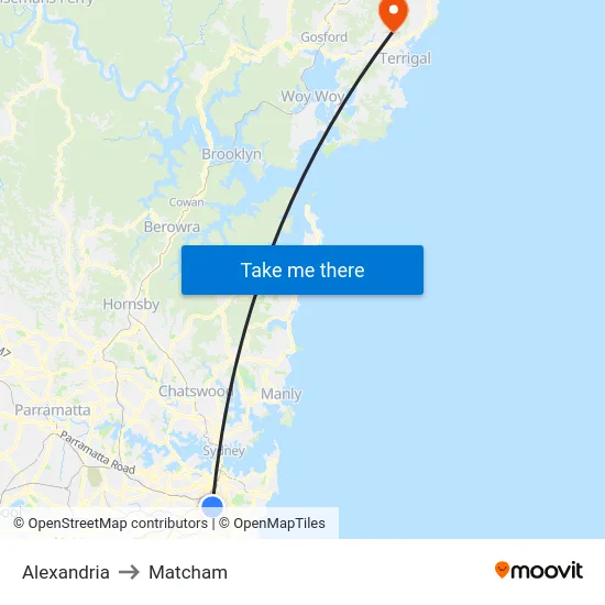 Alexandria to Matcham map