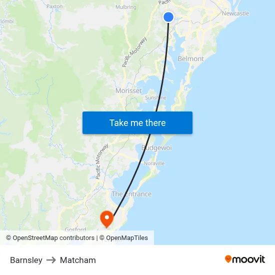 Barnsley to Matcham map
