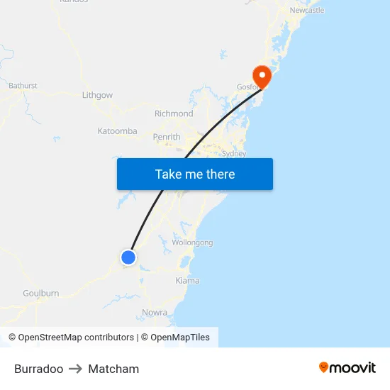 Burradoo to Matcham map