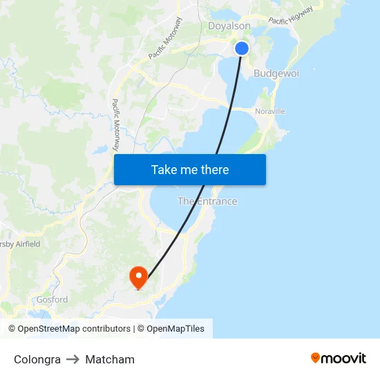 Colongra to Matcham map