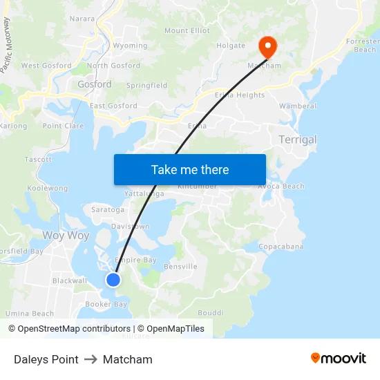 Daleys Point to Matcham map