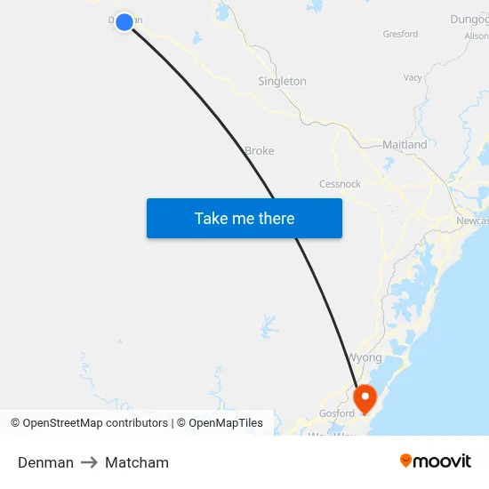 Denman to Matcham map
