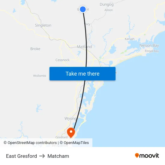East Gresford to Matcham map