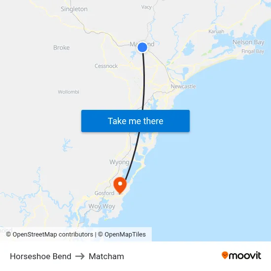 Horseshoe Bend to Matcham map
