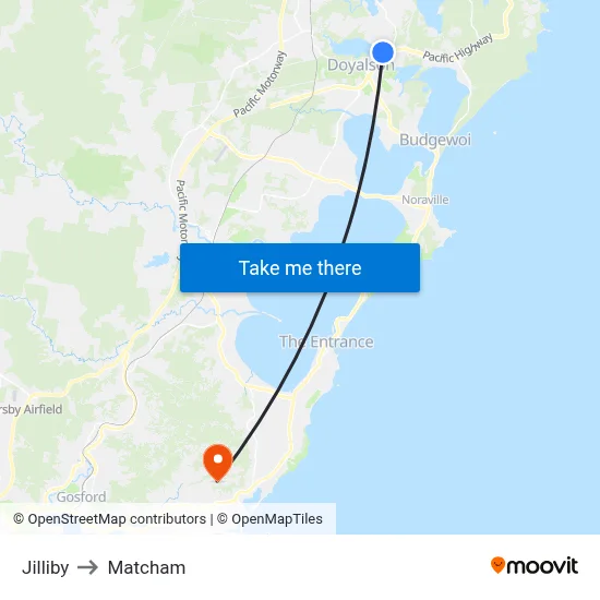Jilliby to Matcham map