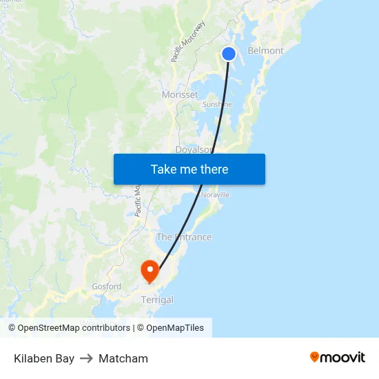Kilaben Bay to Matcham map
