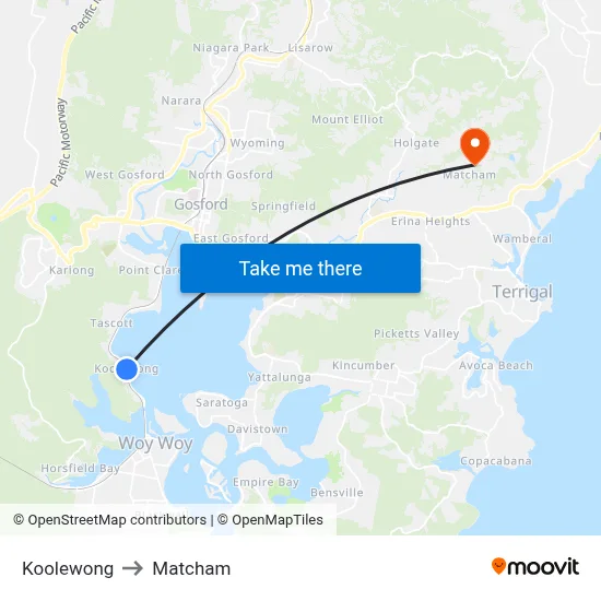 Koolewong to Matcham map