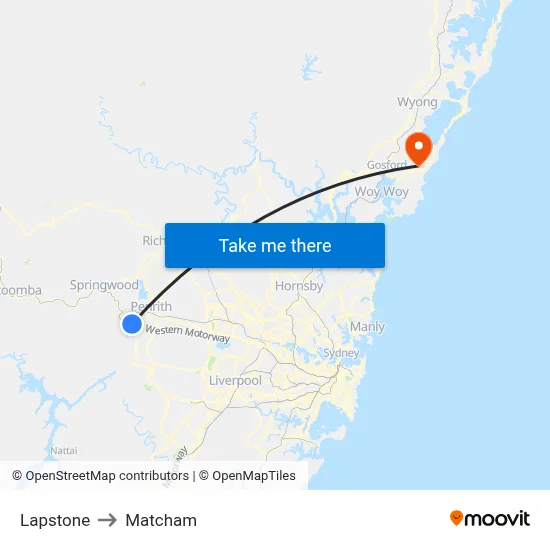 Lapstone to Matcham map