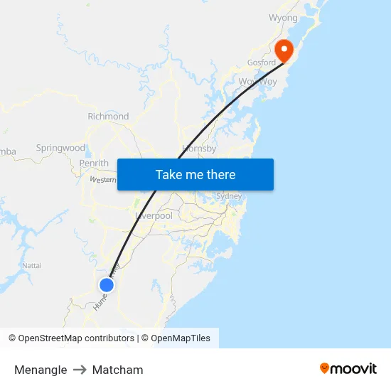 Menangle to Matcham map
