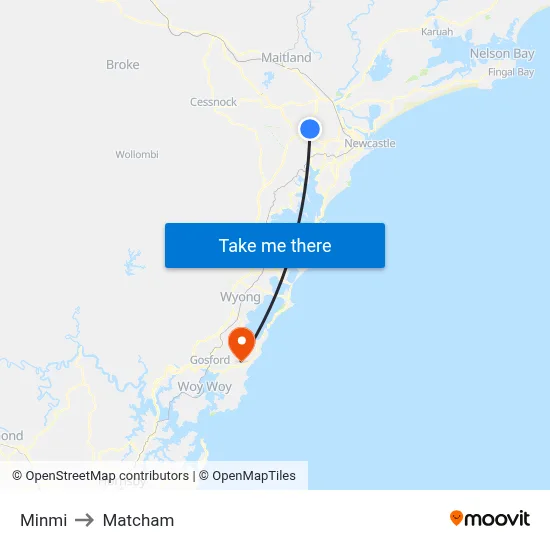 Minmi to Matcham map