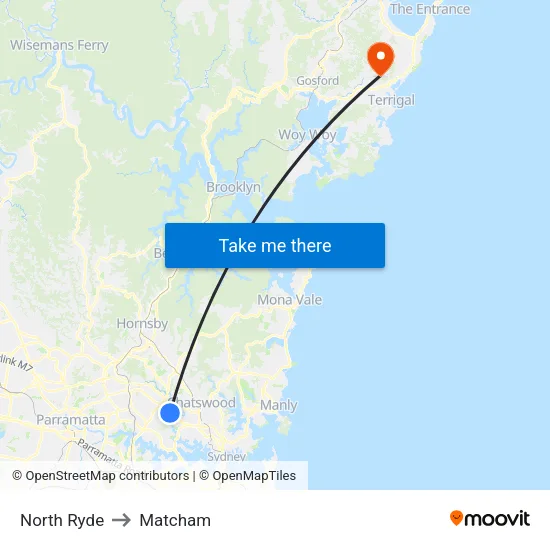 North Ryde to Matcham map