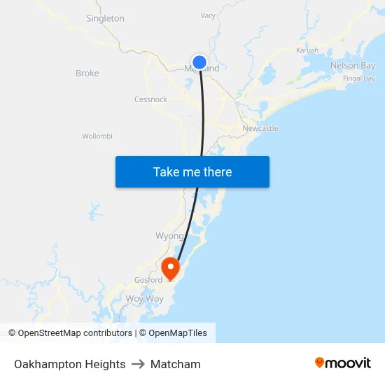 Oakhampton Heights to Matcham map