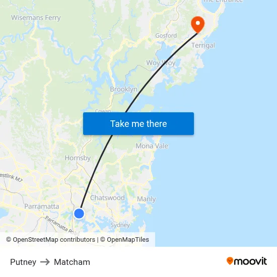 Putney to Matcham map