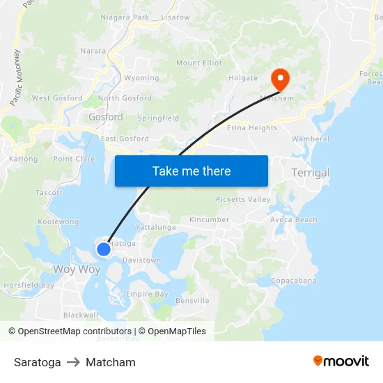 Saratoga to Matcham map