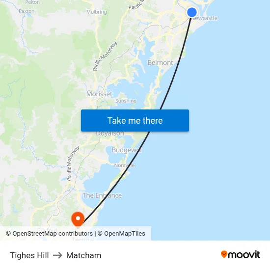 Tighes Hill to Matcham map
