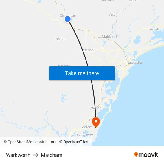 Warkworth to Matcham map