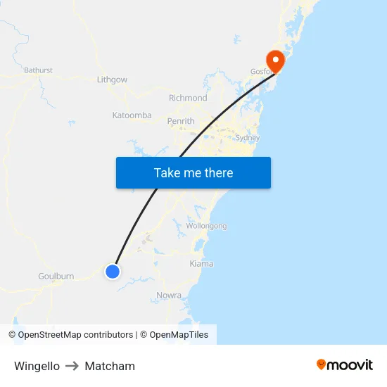 Wingello to Matcham map