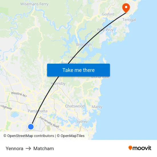 Yennora to Matcham map