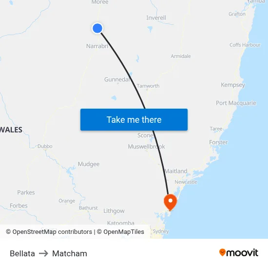 Bellata to Matcham map