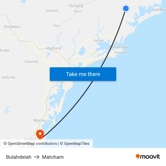 Bulahdelah to Matcham map
