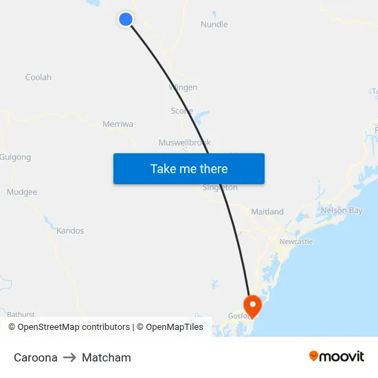 Caroona to Matcham map