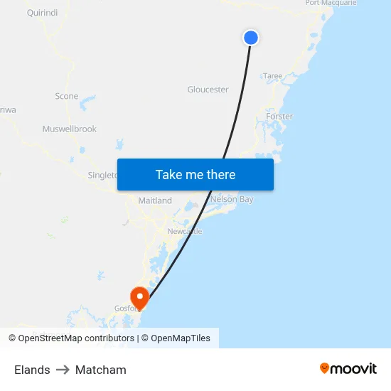 Elands to Matcham map