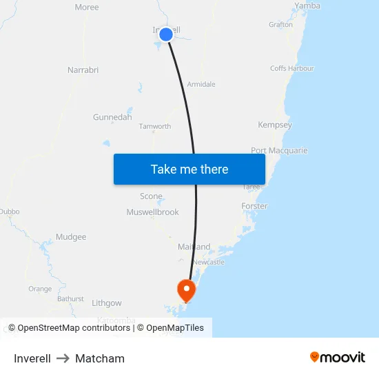 Inverell to Matcham map