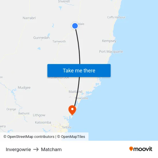Invergowrie to Matcham map