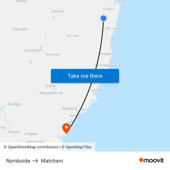 Nymboida to Matcham map