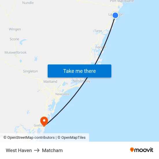 West Haven to Matcham map