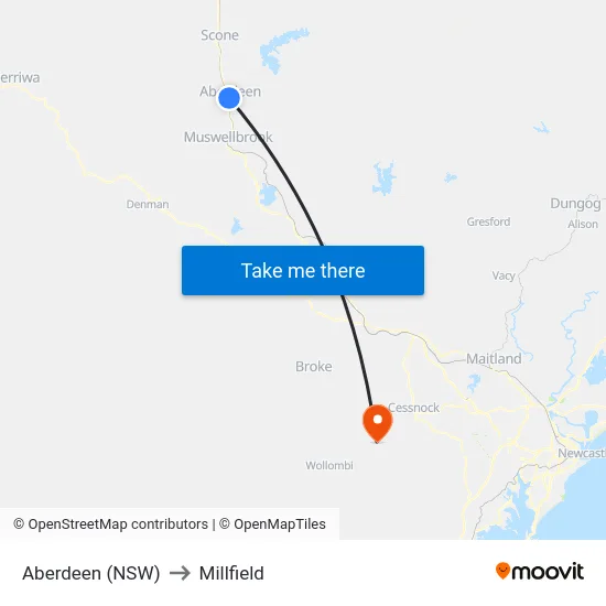 Aberdeen (NSW) to Millfield map