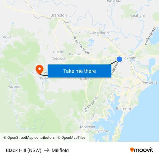 Black Hill (NSW) to Millfield map
