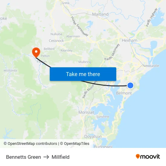 Bennetts Green to Millfield map