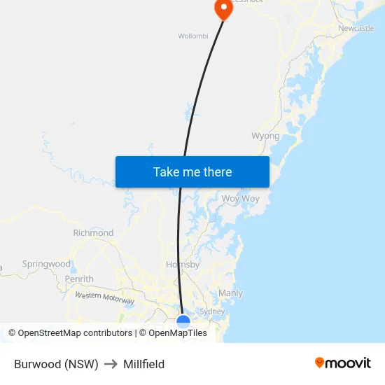 Burwood (NSW) to Millfield map