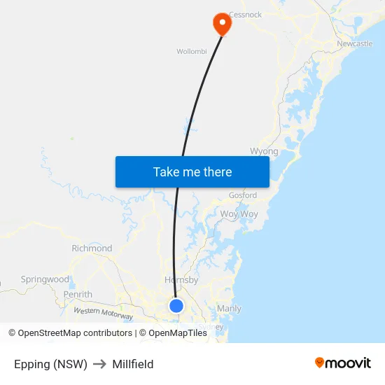 Epping (NSW) to Millfield map