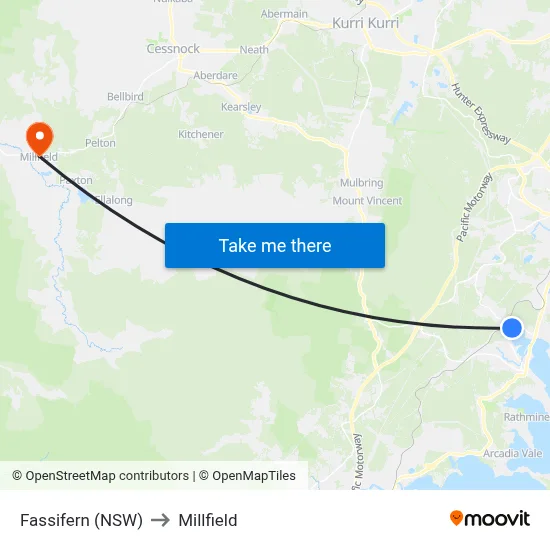Fassifern (NSW) to Millfield map