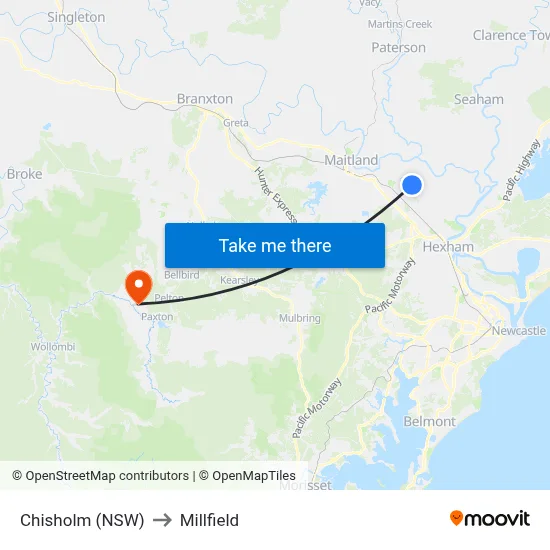 Chisholm (NSW) to Millfield map
