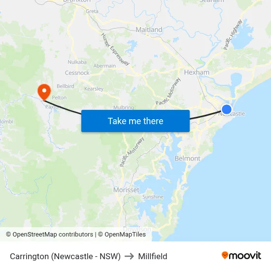 Carrington (Newcastle - NSW) to Millfield map