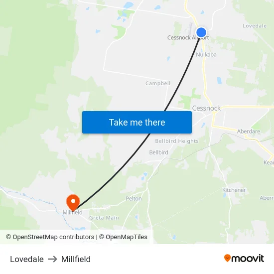 Lovedale to Millfield map