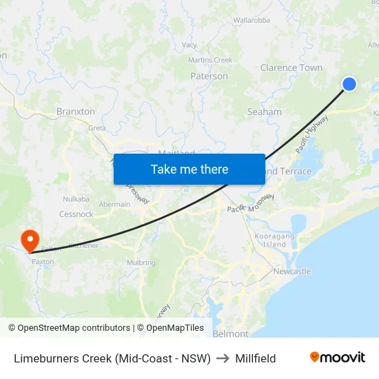 Limeburners Creek (Mid-Coast - NSW) to Millfield map