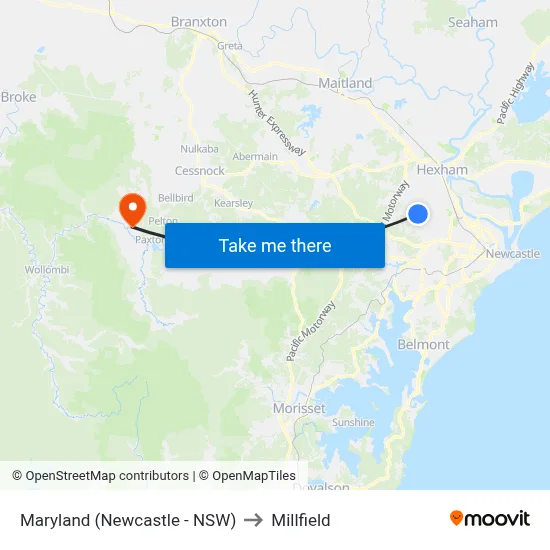 Maryland (Newcastle - NSW) to Millfield map