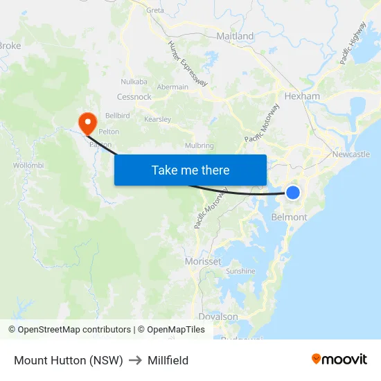 Mount Hutton (NSW) to Millfield map