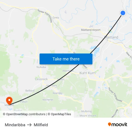 Mindaribba to Millfield map