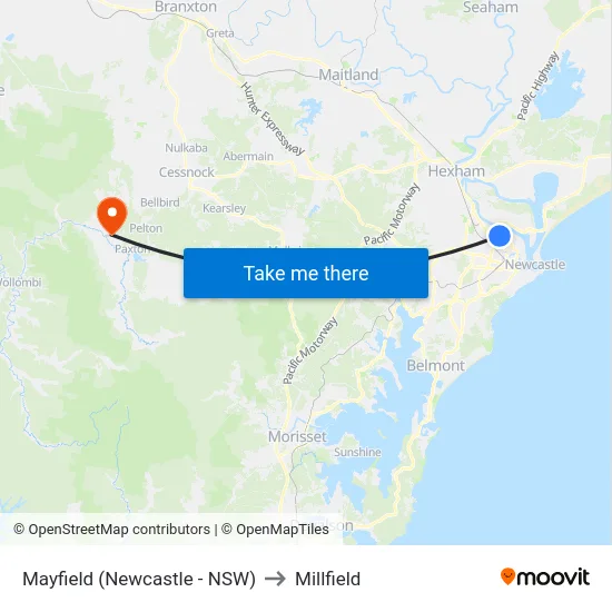 Mayfield (Newcastle - NSW) to Millfield map