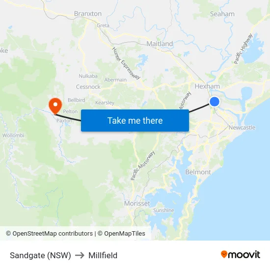 Sandgate (NSW) to Millfield map