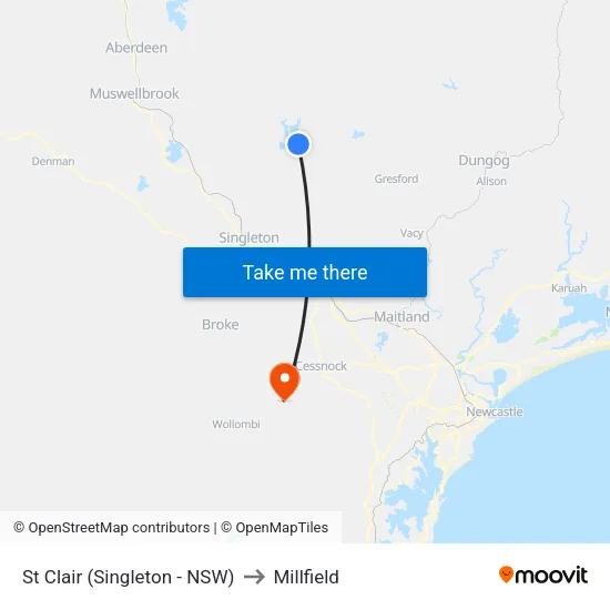 St Clair (Singleton - NSW) to Millfield map