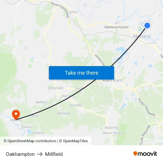 Oakhampton to Millfield map